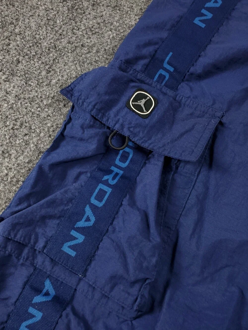 Vintage Air Jordan Nylon Joggers Large Cargo Track Pants Navy Blue Drawstring